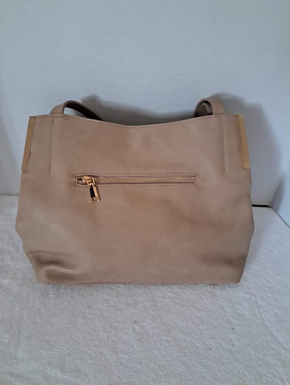 NWT Madison West Neutral Tan Women’s Shoulder Bag with Front Zip Pocket